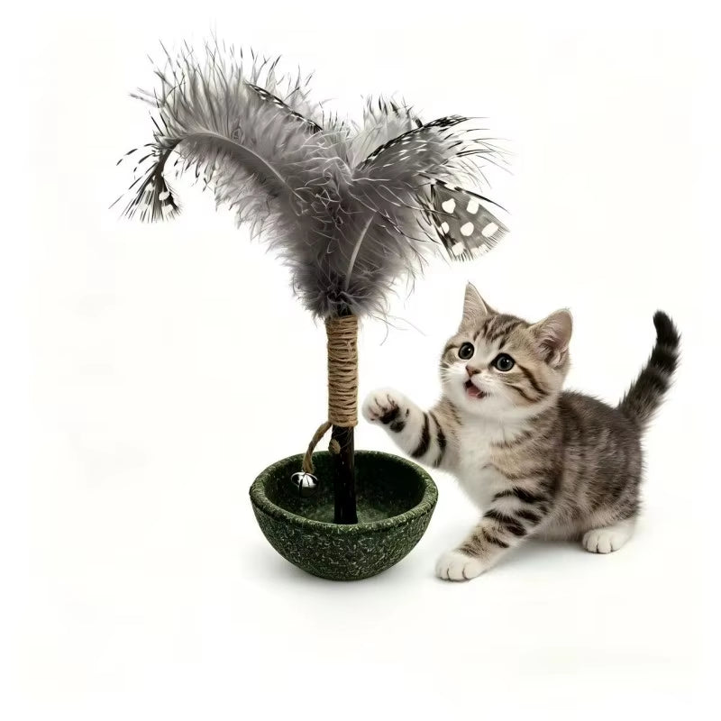 Natural Catnip Tumbler Cat Toy with Feather & Bell Interactive Self Amusement Pet Toy Durable Kitten Playing Toy for Indoor Cats