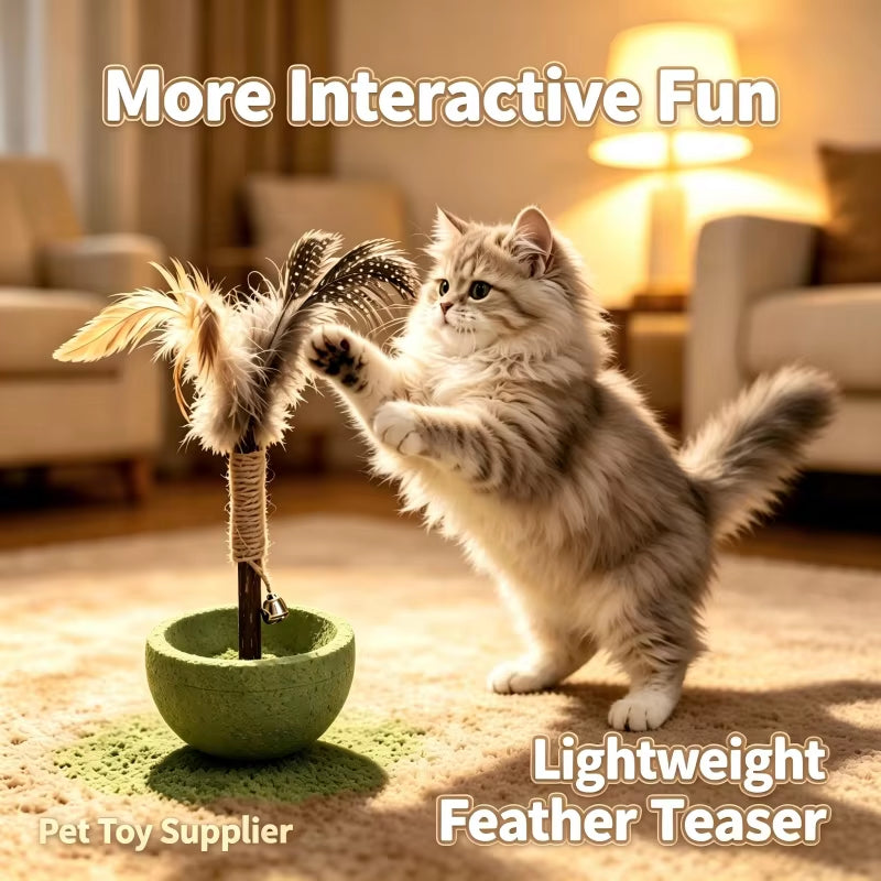 Natural Catnip Tumbler Cat Toy with Feather & Bell Interactive Self Amusement Pet Toy Durable Kitten Playing Toy for Indoor Cats