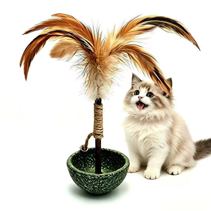 Natural Catnip Tumbler Cat Toy with Feather & Bell Interactive Self Amusement Pet Toy Durable Kitten Playing Toy for Indoor Cats